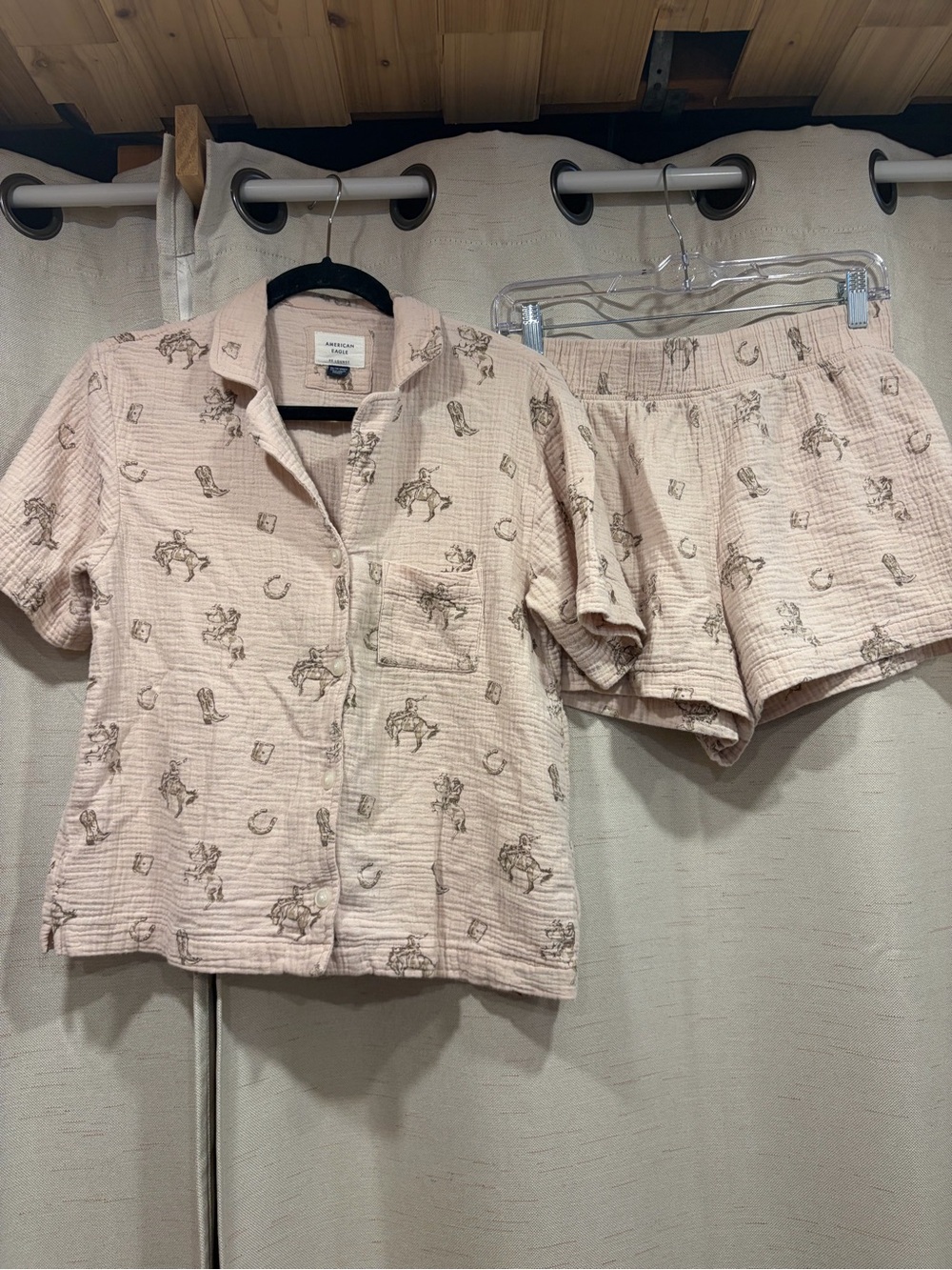 Cozy Pink/tan Cowboy Print Cotton Pajama Set by American Eagle